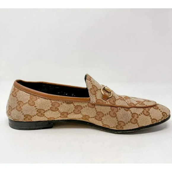 GUCCI Jordaan Tan GG Canvas Horsebit Loafer Size 38 EU SIZE US 8 - Picture 6 of 11